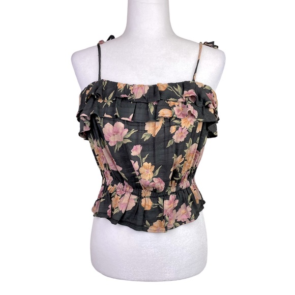 American Eagle Outfitters Tops - Clearance NEW Floral Peplum Crop Top Spaghetti Straps Charcoal Pink Size Medium